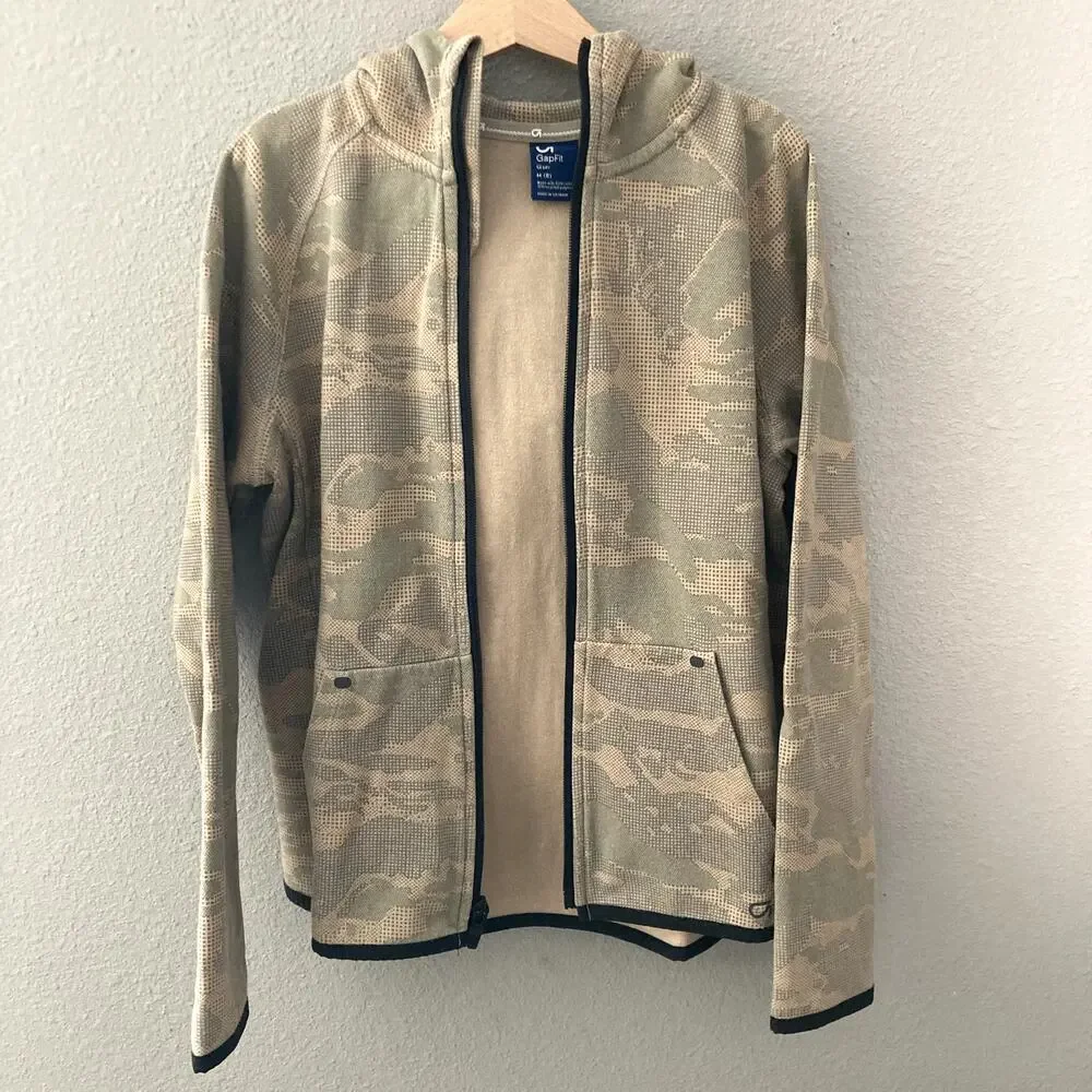 Gap Fit Full Zip Hoodie - Pixelated Camo - Tan - 8 Medium